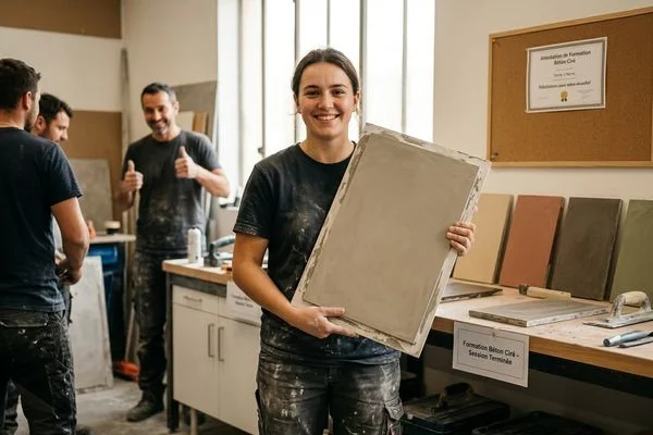 Stagiaire présentant ses réalisations